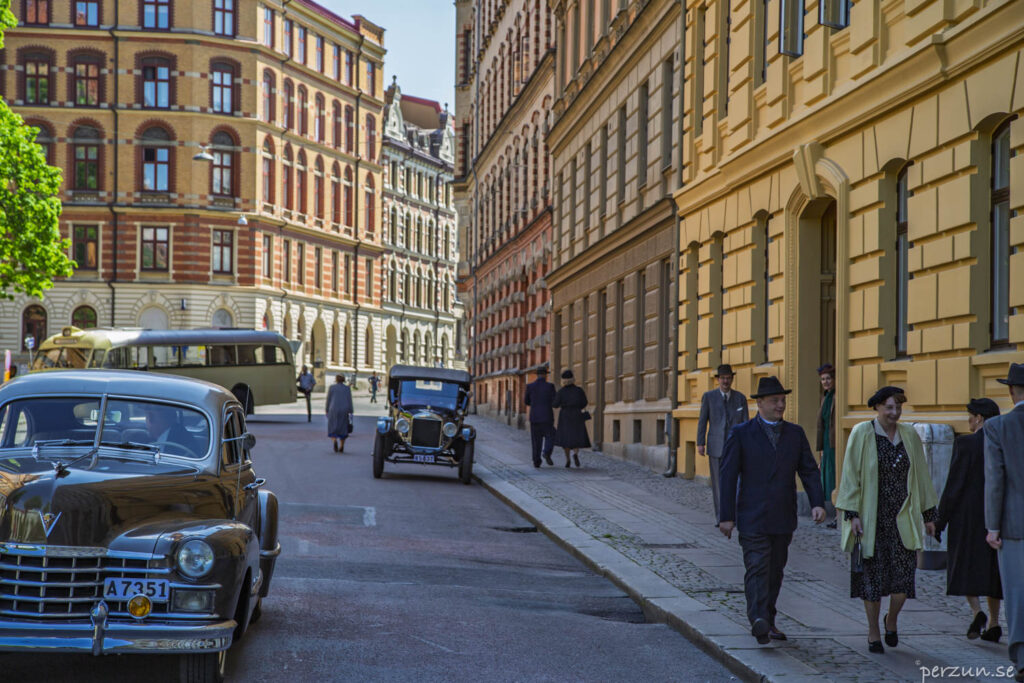 Filming of the series *Vår tid är nu*. A scene set in the 1940s.